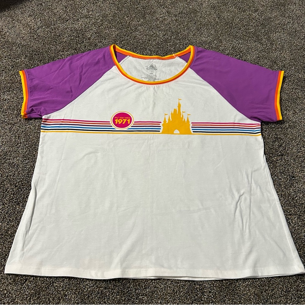 Disney Parks womens XXL 1971 Disney World retro throwback rainbow stripe tee